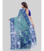 DESH BIDESH Women`s Phulkari Resham Dhakai jamdani Bengal Pure Cotton Handloom Saree Whole Body Design without Blouse Piece (Firoza Blue)